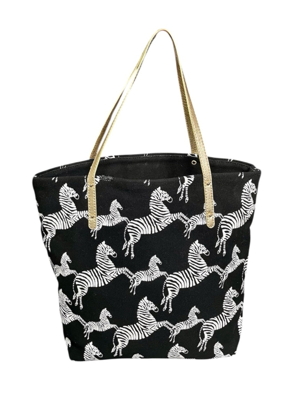 Kate Spade Bon Mot Zebra Print Canvas Shopper Tote Bag w/ Metallic Gold Handles - Picture 2 of 7